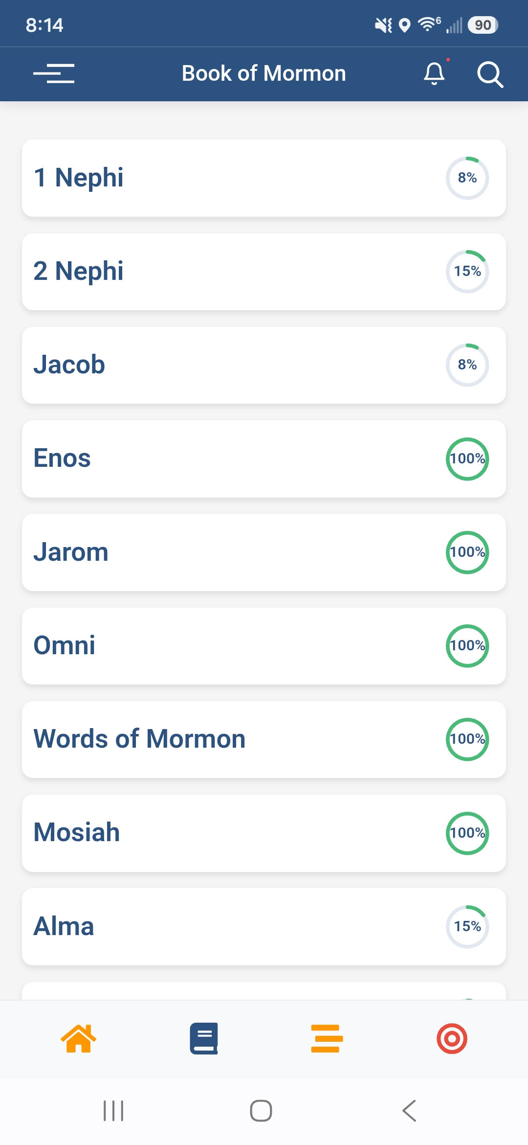 MyBOM Book of Mormon progress screen